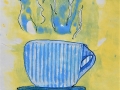 CAFÉ CHAUD Dessin pastel à l huile sur estampe.